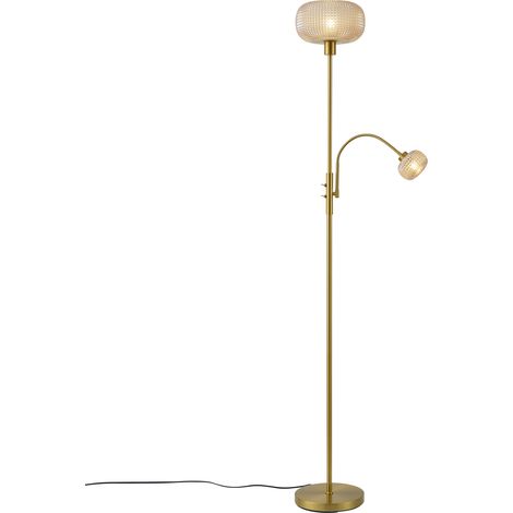 QAZQA Smart Floor Lamp Brass with Amber Glass 2-Lights Incl. WiFi