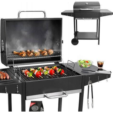 Grande barbecue da giardino a carbone con griglia e coperchio, cassetto per la cenere, termometro (1/5)