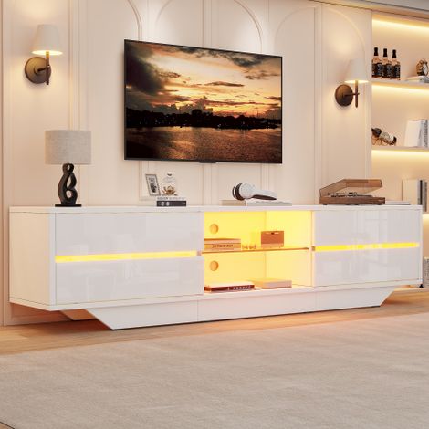 Mobile porta TV 1603544,5 cm, mobile basso con 2 ante, mobile TV lucido con luci a LED, mobile TV, tavolino TV, adatto per TV da 65 pollici, bianco (1/5)