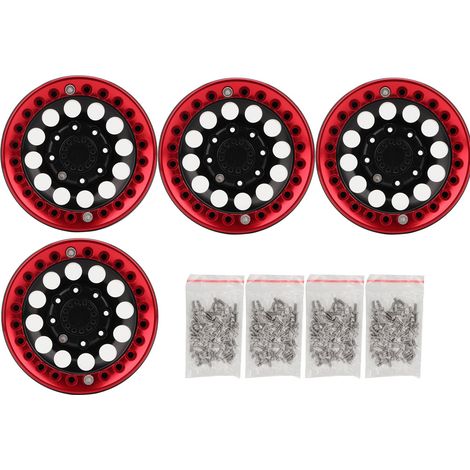 4 pièces Jantes en aluminium 1,9 pouces avec verrouillage de perle pour essieux SCX10 1/10 RC Crawler (Noir Rouge) (1/5)