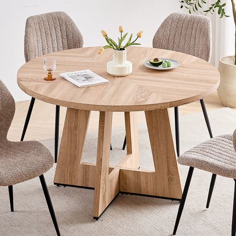 Wokaka Tavolo da pranzo rotondo moderno (120 cm) – Finitura effetto legno – 4-6 persone (1/5)
