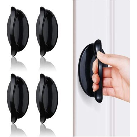 Entrance Door Handle, Sliding Door Handle, Black Sticky Door Handle 4 Pcs, Abs Plastic Handle for Doors and Windows, Cabinets, Drawers, Wardrobe- (1/5)