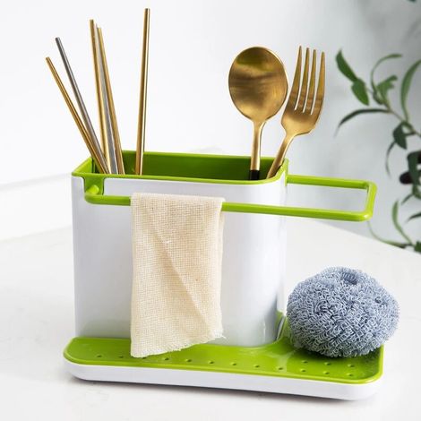 Organisateur d'évier, porte-ustensiles, égouttoir, porte-éponge, boîte de rangement, accessoire de cuisine, 1 pièce (vert, matière brute) (1/5)
