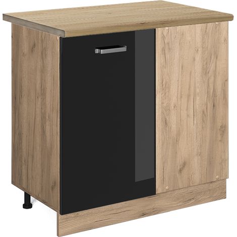 Armario de esquina R-Line, Negro brillo intenso, 86 cm , ET Roble, Vicco