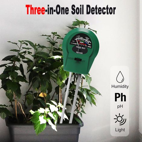 Testeur de sol 3 en 1, compteur de sol précis pour jardin, pelouse, plantes en pot intérieures et extérieures, mesure le niveau de pH, l'intensité de la lumière du soleil et le niveau d'eau, pas besoi (1/2)