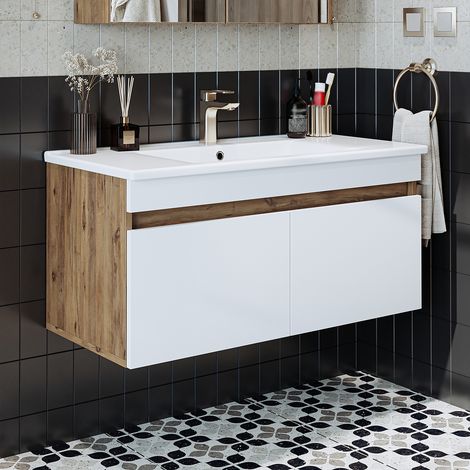 Roomart ATRIA-100 Bad-Set 2-tlg 100 cm breit, Weiß-Eiche (1/5)
