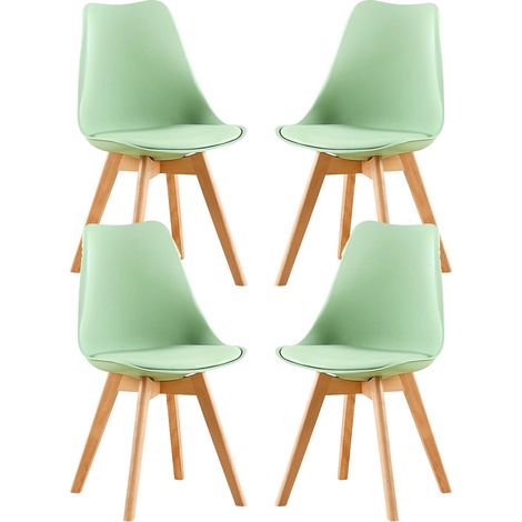 4 Chaises Tulipes Salle à Manger Scandinaves Bm Home Salle de Bureau, Pieds en Bois de Hêtre Massif, Couleur VERTE