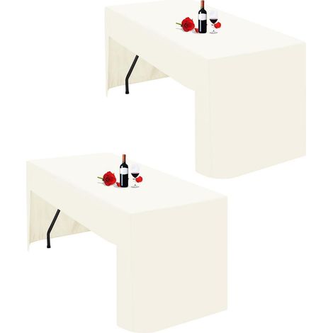 Tischdecke 2er-Set für 1,8m Klapptisch, elfenbeinfarben, Polyester, offen hinten