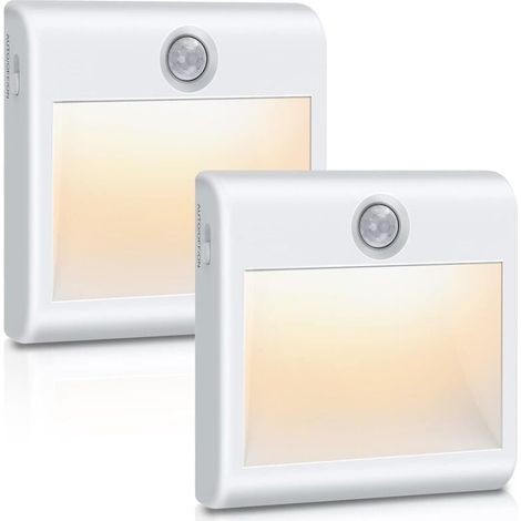 Veilleuse LED [Lot de 2], Lampe Detecteur de Mouvement Interieur, Alimenté via Batterie Lampe de Placard Magnétique Adhésive Blanc Chaud pour Couloir, Escalier, Cuisine, Penderie, Armoire (1/4)