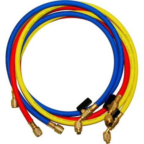 Kit 3 Tubi Carica Gas Refrigerante R410A 150cm 5/16" 1/4" SAE con Rubinetto (1/5)