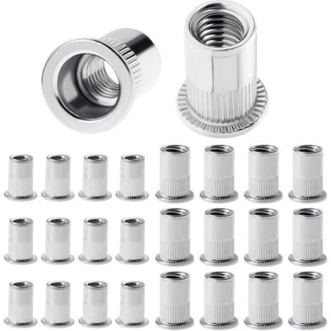 100 pieces stainless steel rivet nuts M6, M8 threaded insert nuts with flat head and threaded rivet cap (M6M8)