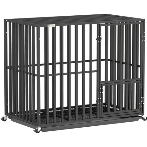 PawHut Heavy Duty Dog Crate, Dog Cage with Wheels for Small Medium Breeds (1/5)