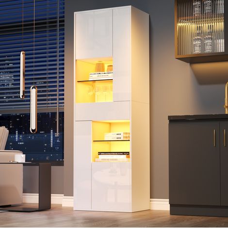 MEUBLIV Vitrina 55x38x170 cm blanca – LED, 1 cajón, 4 puertas, brillo (1/5)