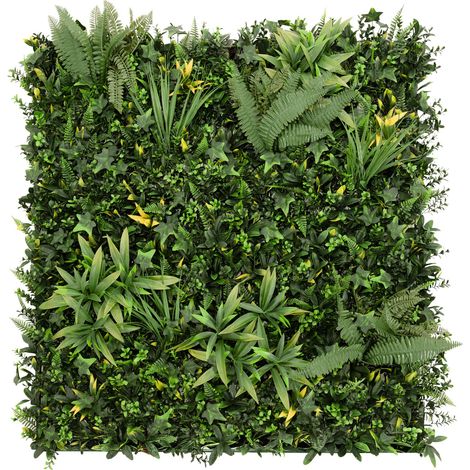 Panneau Mural Végétal Artificiel (x 1) Ayla 100 cm x 100 cm, Dalles Feuillage Vert Intérieur Extérieur, Résistantes UV Intempéries, Sans Entretien, Clôture Jardin, Kit Fixation (1/5)