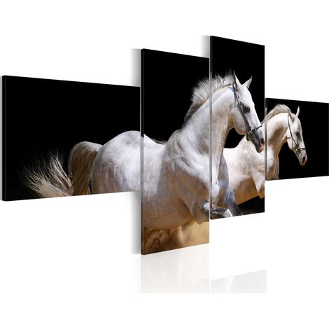Quadro - Mondo degli animali: cavalli bianchi al galoppo - 100x45 (1/4)