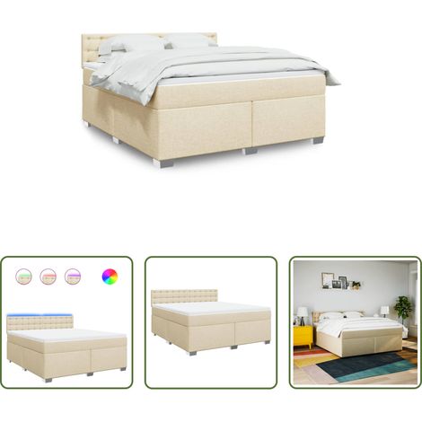 vidaXL Surmatelas -  Sommier à lattes de lit avec matelas Crème 180x200 cm Tissu (1/5)