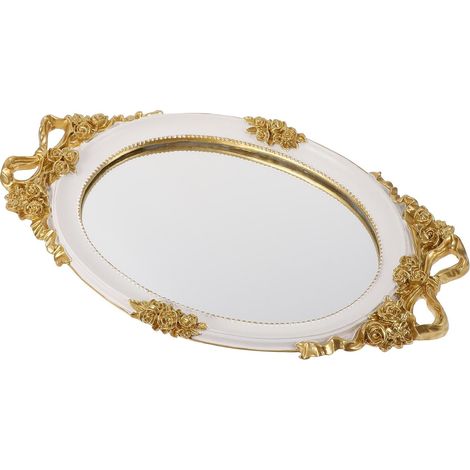 Plateau Miroir Décoratif Vintage Ovale 38x26x4 Cm, Plateau Créatif Multi-Usage pour Gâteau, Rangement Bijoux et Desserts, Assiette Gâteau Mariage Élégante, Accessoire Déco (1/5)