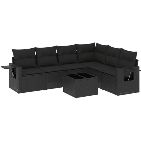 vidaXL Set Divani da Giardino con Cuscini 7pz Nero Polyrattan (1/5)
