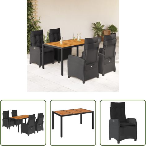 Gartentisch - 5-tlg. Garten-Essgruppe mit Kissen Schwarz Poly Rattan (1/5)