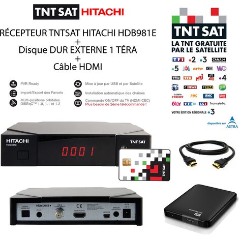 Récepteur TNTSAT HDB981E + Disque Dur Externe 1 Téra + Câble HDMI – Carte TNTSAT incluse, PVR Ready, Mise à jour par USB et par Satellite (1/5)