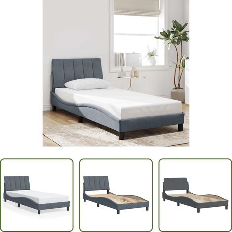 Kopfteil -  Bettgestell ohne Matratze "Hanko" Dunkelgrau 80x200 cm Samt (1/5)