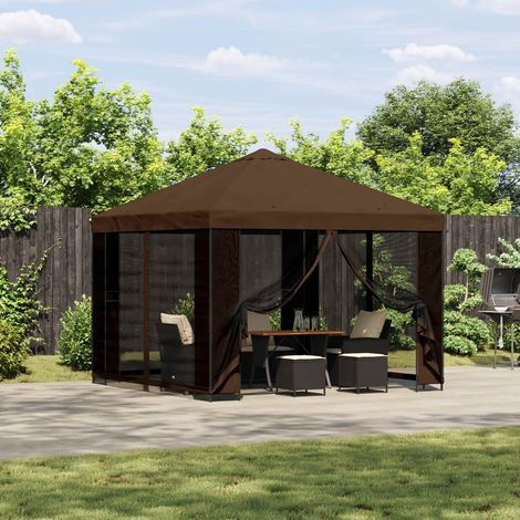 vidaXL Gazebo 3 x 3 m Marrone Poliestere e Acciaio 190 gsm