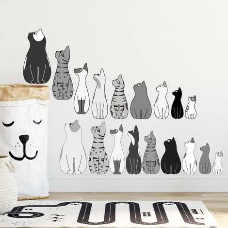 Sticker décoratif, chatriochka, chats, noir, blanc, gris, 68 cm X 48 cm (1/5)