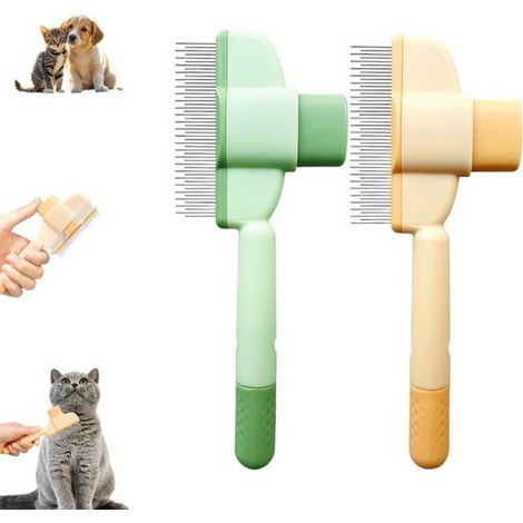 Lot de 2 - Peigne pour chat - Vert - Jaune - Brosse carde - Brosse autonettoyante pour chat - Brosse pour chien - Brosse pour chat - Peigne pour chien - Peigne pour chat - Poils de chien - Brosse anti (1/5)