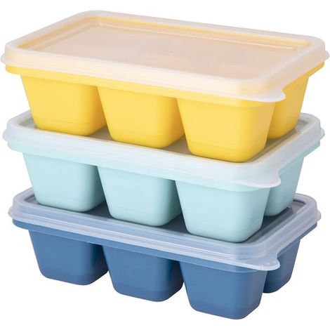 Lot de 3 mini bacs à glaçons avec couvercles - Bacs à glaçons en Siliconen - Moules à glaçons - Carrés - 18 compartiments - Pour whisky, cocktails, boissons - Jaune, bleu, vert (1/5)