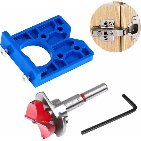 Kit di 4 pezzi per cerniere a scomparsa, dima per foratura cerniere, punte da trapano Forstner per legno, allargatore per fori per cerniere, localizzatore per cerniere, punta sagomatrice da 35 mm per  (1/4)