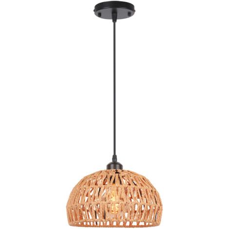 royaluxe- Plafonnier Rétro E27 Suspension Luminaire En Corde De Chanvre Tressée, Abat-Jour Cage Rond En Métal Ø25CM, Lustre D'Intérieur (Noir) (1/5)