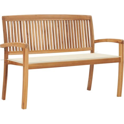 Stapelbare Gartenbank mit Auflage 128,5 cm Massivholz Teak