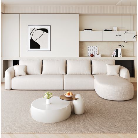 Ecksofa 336 cm Weiß Stoff modular ohne Montage (1/5)