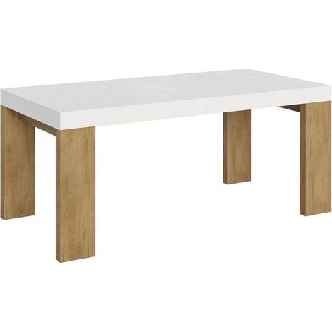 Table rectangulaire extensible blanche et bois clair 180 à 440cm Ribo-Support 4 pieds (1/5)