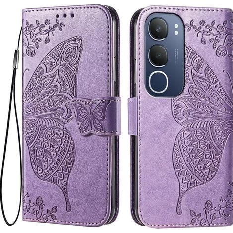 Étui à rabat pour Vivo Y19s, papillon, violet