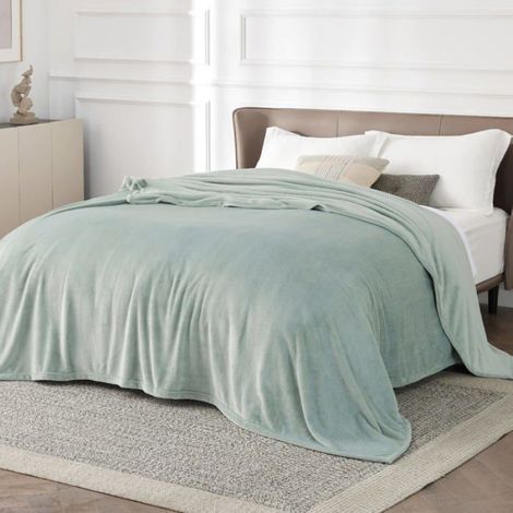 Plaid - - Couverture en flanelle unie - Jadéite - 240x220cm (1/5)