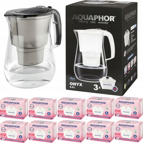 Jarra filtrante Aquaphor Onyx de 2,8 L + 10 cartuchos, color negro. (1/5)