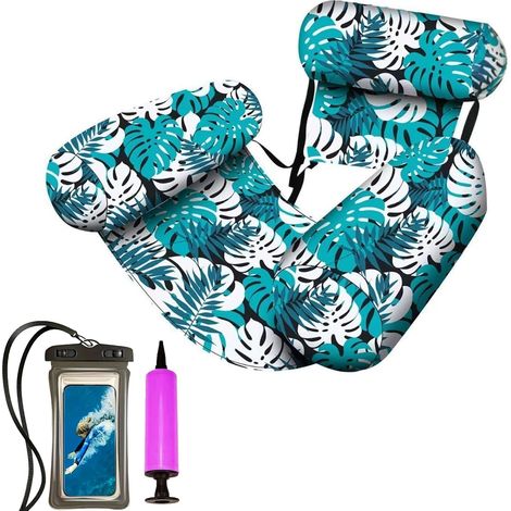 Bouée Piscine Gonflable 4 en 1 Matelas Fauteuil Flottant  Gonflable Piscine Matelas Piscine Gonflable Dossier Inclinable avec Pochette Étanche, Idéal pour Été, Plage Et Vacances (1/5)