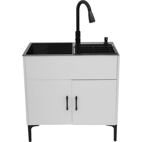 Senderpick – Évier de buanderie 75 x 41 cm en acier inoxydable – Meuble avec robinet extractible – Double cuve pour nettoyage efficace – Évacuation rapide
