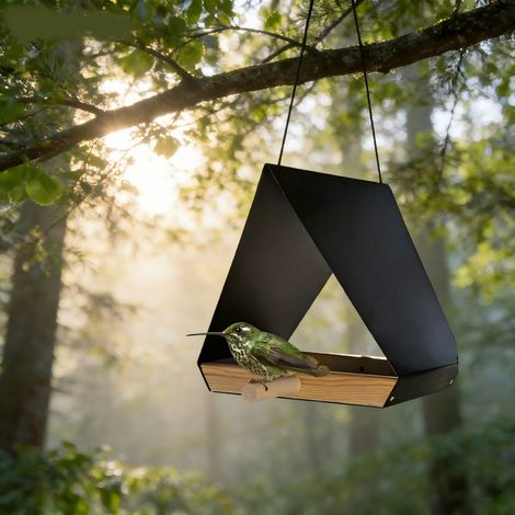 Vogelfutterhaus mit Metalldach – Robustes, hängendes Vogelfutterhaus für den Außenbereich, Geschenk für Vogelbeobachter, Gartendekoration für Kardinäle, Blaumeisen und Wildvögel, Schwarz (1/5)