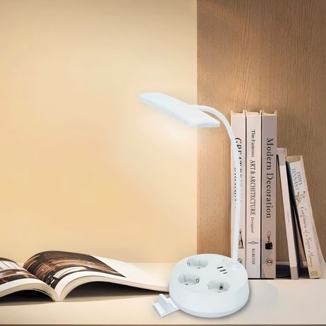 Lampe de Chevet LED Multifonction 4.6W – 3 Températures de Couleur – Avec Prises, Port USB et Support Téléphone – Design Pratique et Moderne pour Bureau ou Chambre (1/3)