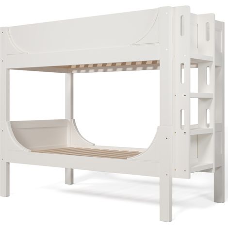 Litera infantil desmontable 90x200 cm blanca, escalera reversible, diseño trineo (1/5)