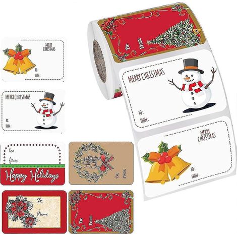 Étiquettes autocollantes de Noël (500 pièces) - Thème Noël - Décoration adhésive pour fermer enveloppes et pochettes (1/5)