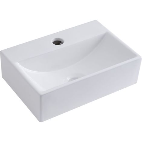Milano Elswick White Ceramic Rectangular Countertop or Wall Mounted Bathroom Basin Sink - 360mm x 250mm