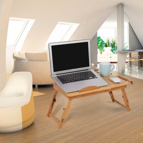 Pieds de table rétractables double fleur avec tiroir table d'ordinateur portable en bambou 503020 cm (1/5)