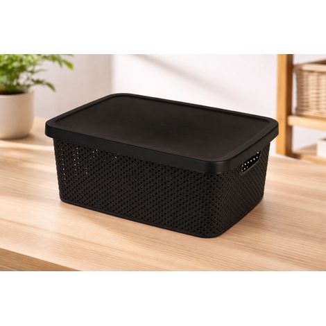 Box mit Deckel Kunststoff 13L schwarz-027100160-Schwarz