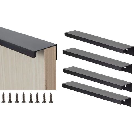 Set di 4 maniglie invisibili per mobili, maniglie a scomparsa per cassetti in lega di alluminio, profilo moderno nero, maniglia per mobili con 8 viti per mobili da cucina, armadi e cassetti (interasse (1/5)