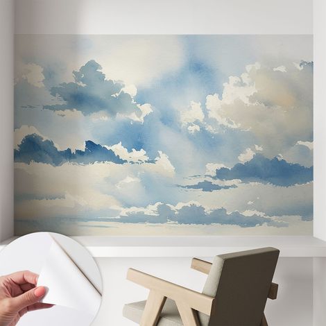 Tapete adhésive moderne pour salon et chambre à coucher Décoration rapide avec colle Nuages célestes 104x70 cm (1/5)
