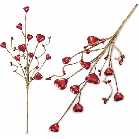 Rami decorativi artificiali modellabili con cuori e boccioli rossi lucidi ideale per packaging di San, set da 12 pezzi, cm 26 H (con gambo 45)