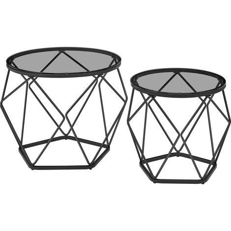 VASAGLE Table Basse Ronde, Lot de 2, Table d’Appoint, Bout de Canapé, Style Moderne, Plateau Amovible, Cadre en Acier, pour Salon, Gris Ardoise et Noir d'Encre (1/5)